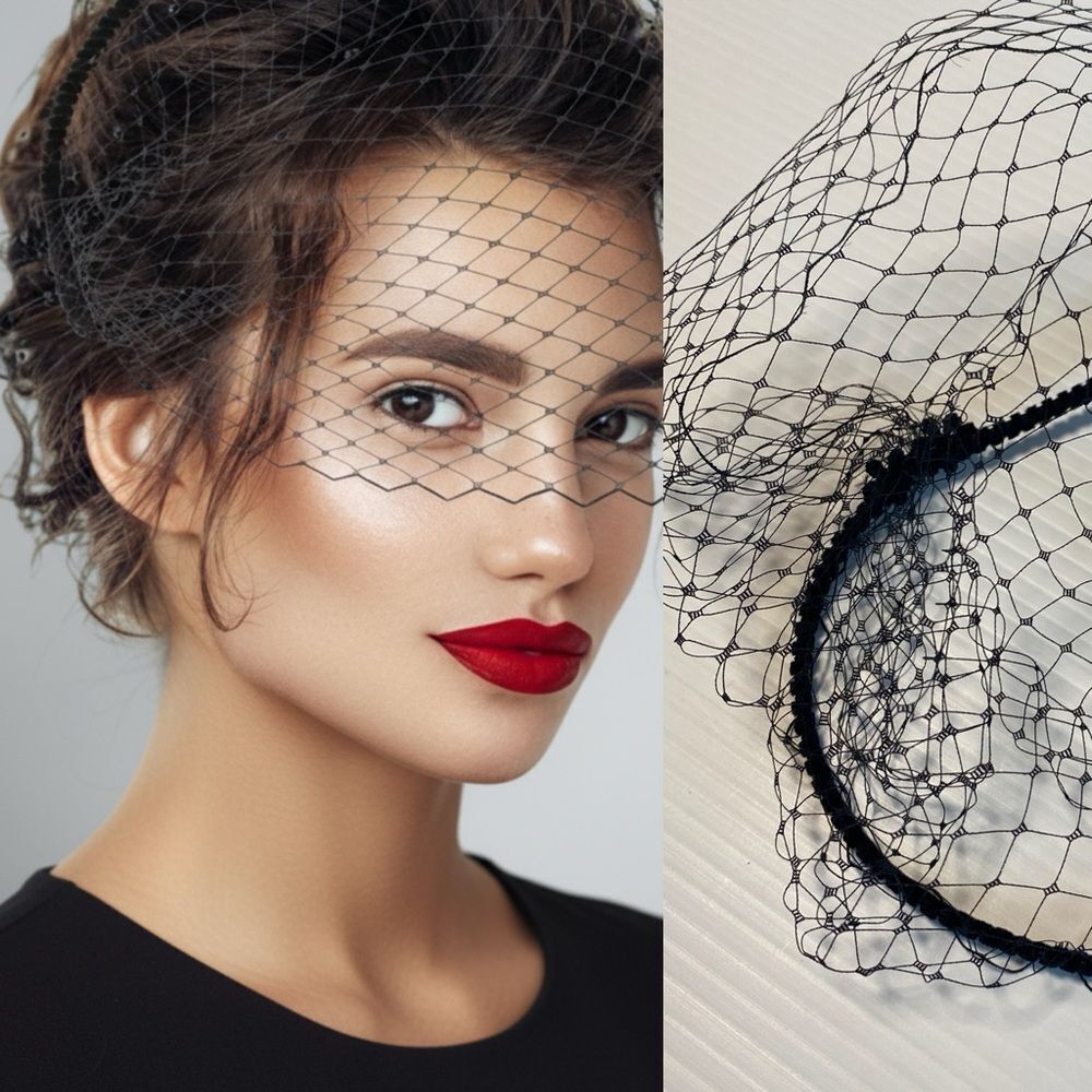 Black Birdcage Veil Fascinator headband Mesh hair accessory wedding dance event